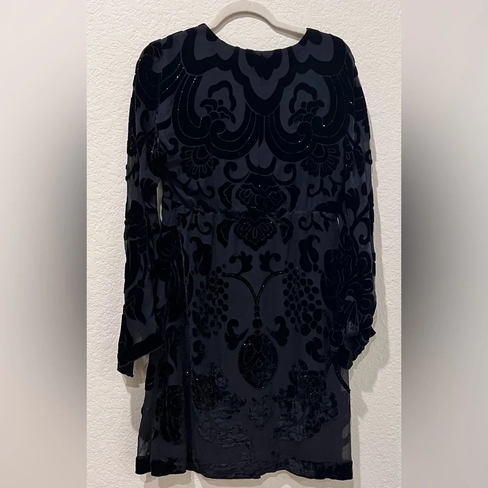 Hale Bob Black Silk Blend Velvet Burnout Floral Midi Dress | Size Medium